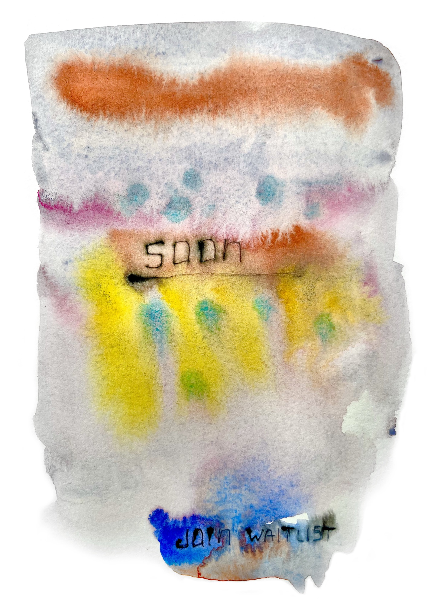 Watercolor painting with the word soon